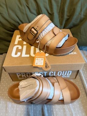 Project Cloud Women's Tan Leather Slide Sandals
